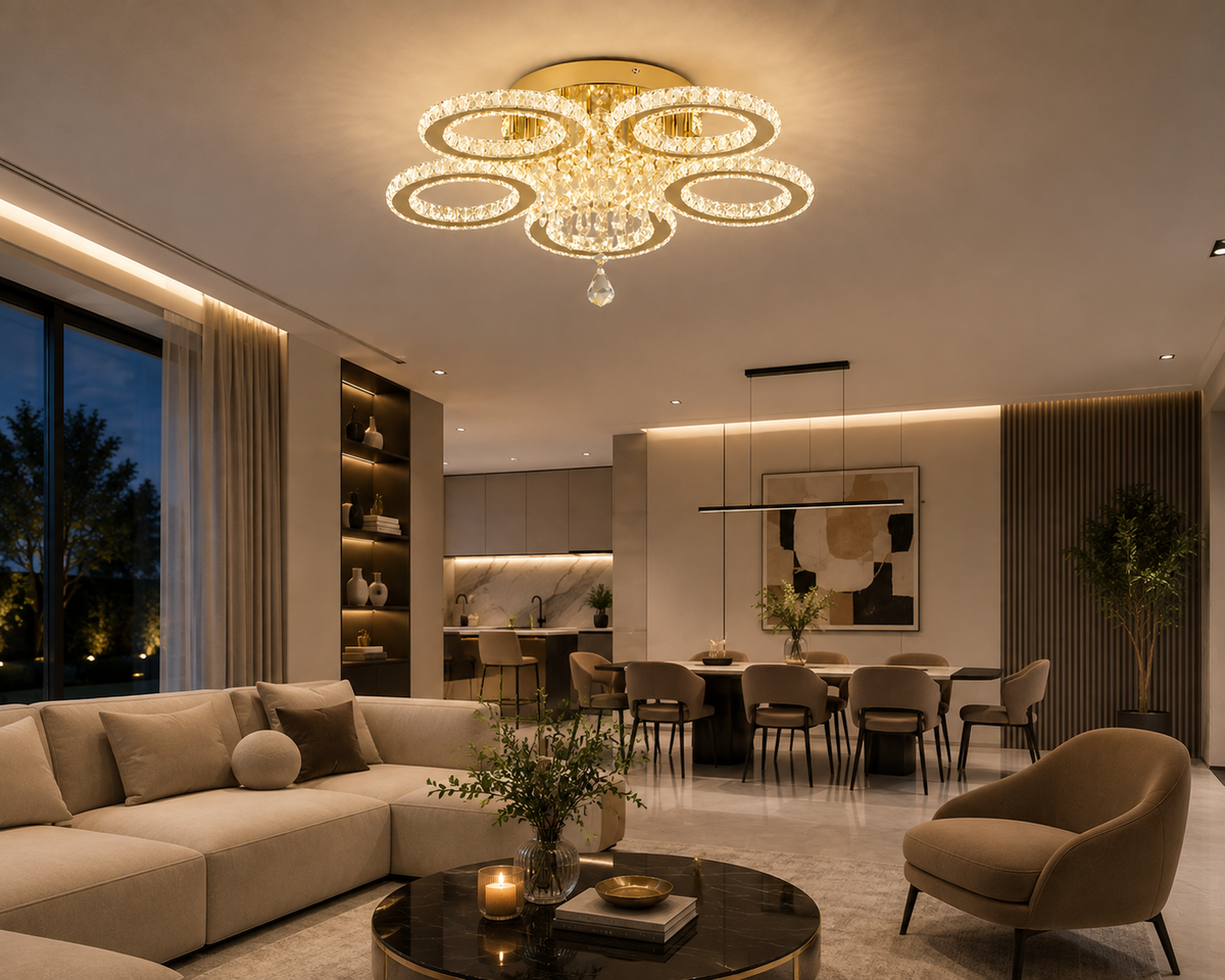 Plafonnier Prestige en Cristal Doré