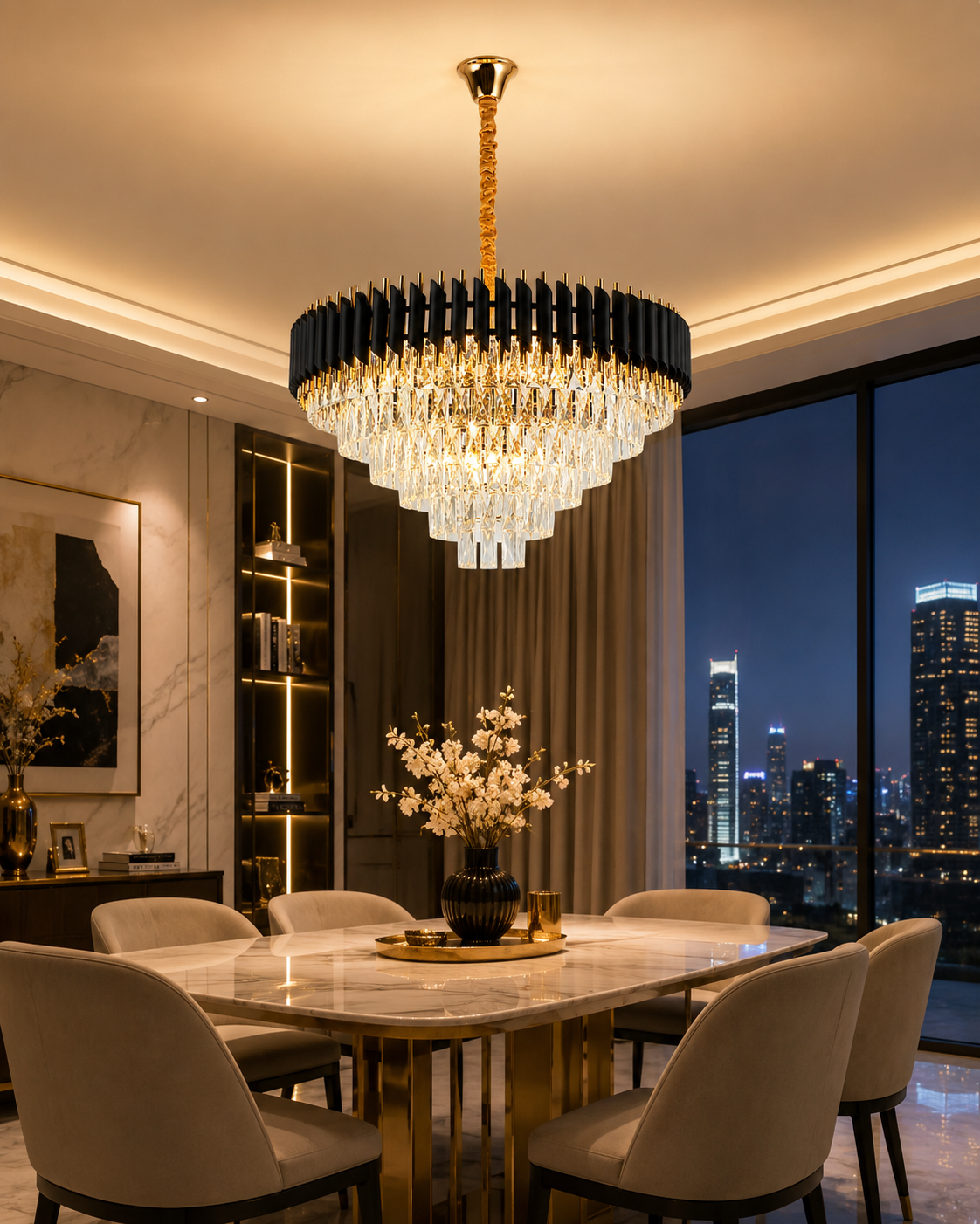 Lustre moderne en cristal haut de gamme noir & doré