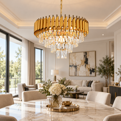Lustre suspendu de haut de gamme en cristal doré