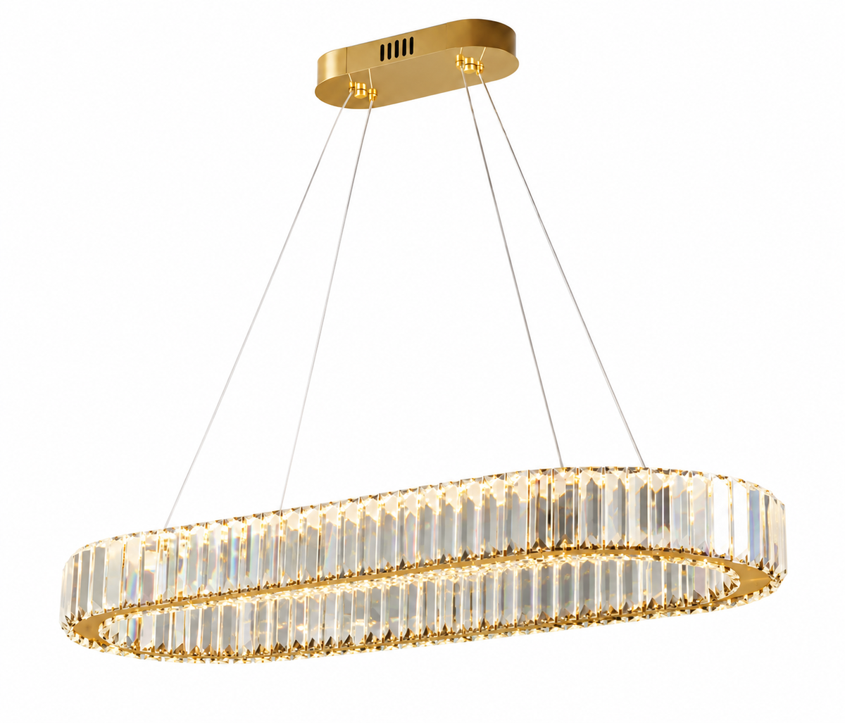 Lustre Ovale en Cristal – Élégance Dorée Moderne