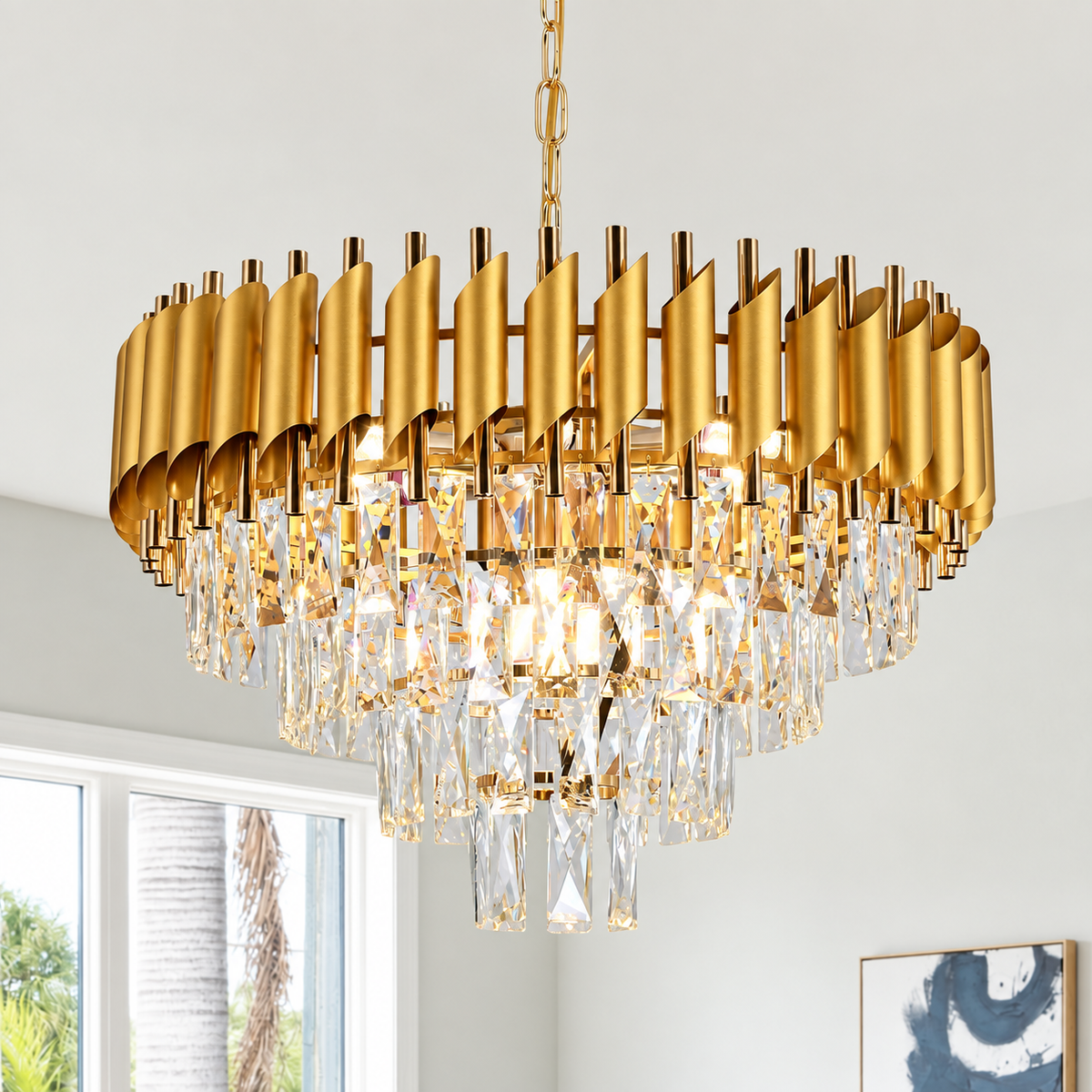 Lustre suspendu de haut de gamme en cristal doré