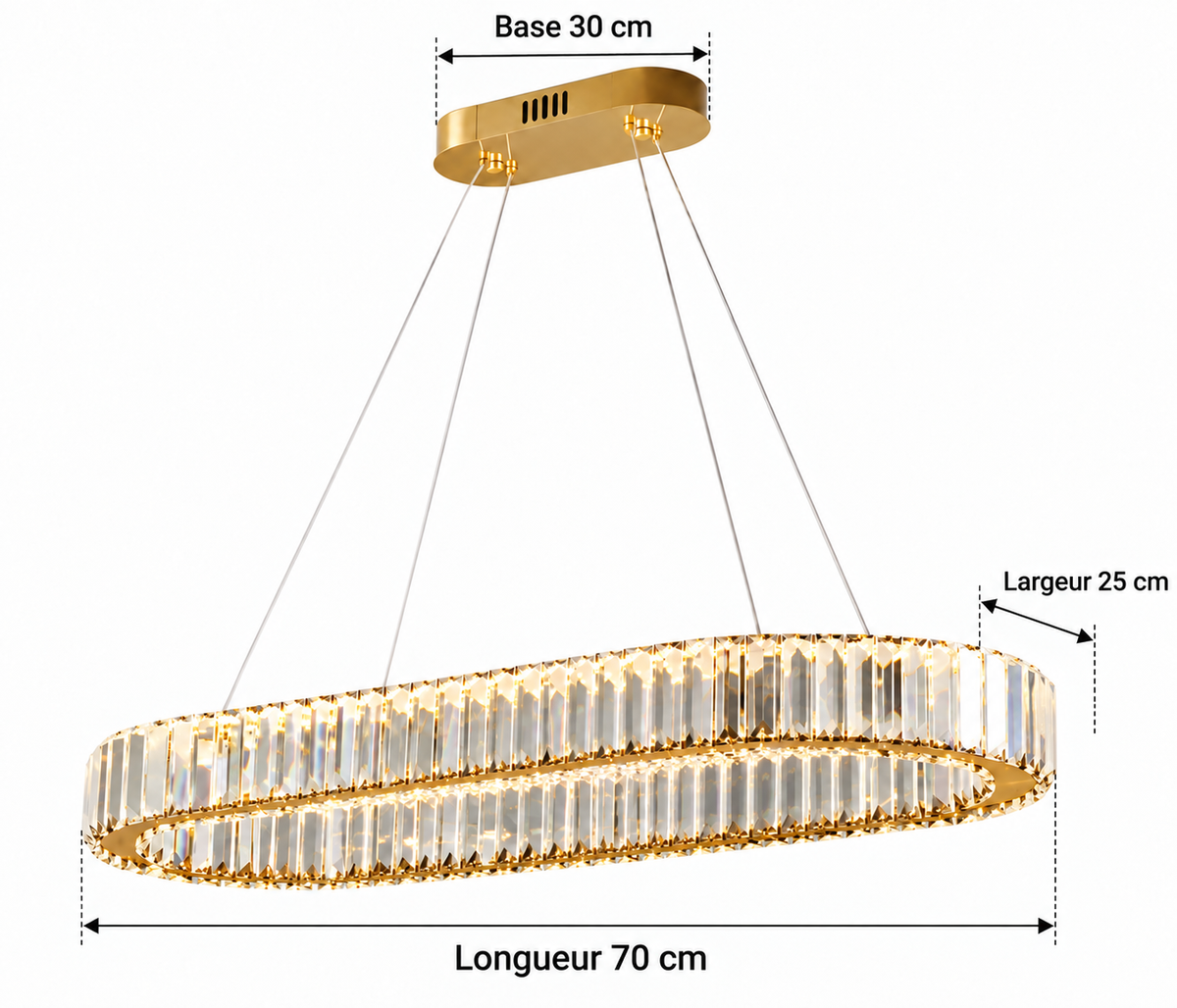 Lustre Ovale en Cristal – Élégance Dorée Moderne