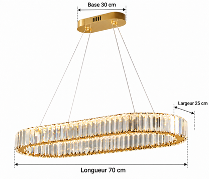 Lustre Ovale en Cristal – Élégance Dorée Moderne