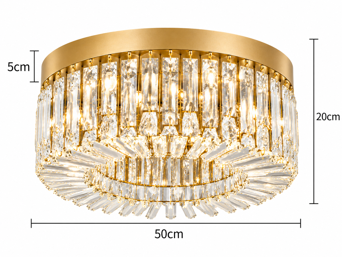 Plafonnier LED en cristal doré de luxe