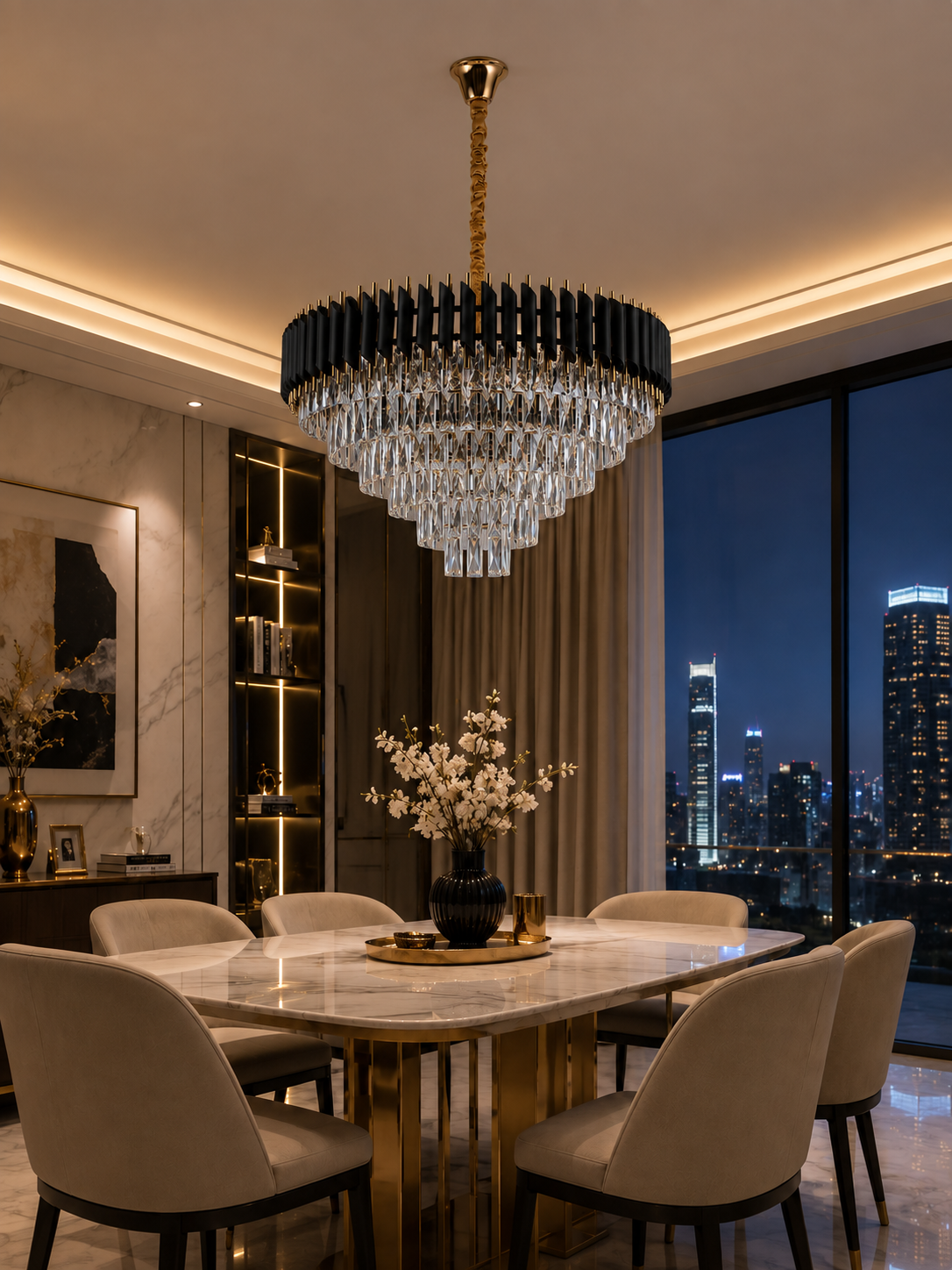 Lustre moderne en cristal haut de gamme noir & doré