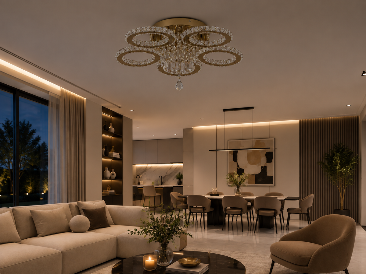 Plafonnier Prestige en Cristal Doré