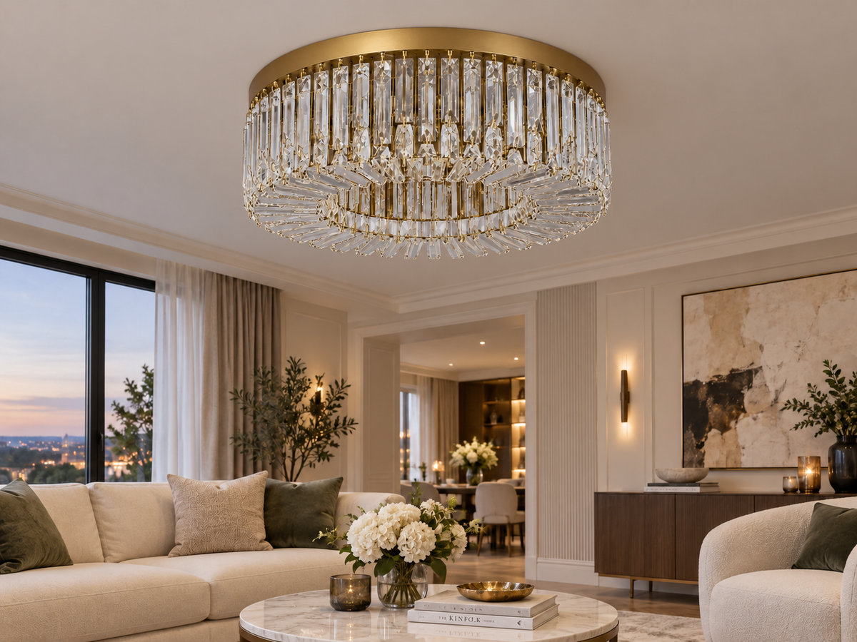 Plafonnier LED en cristal doré de luxe