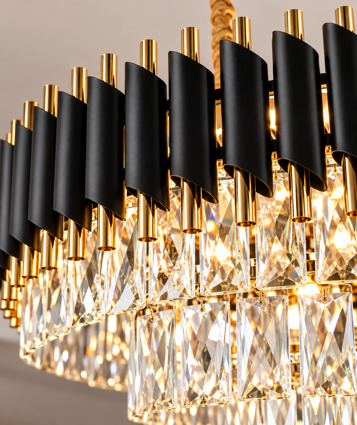 Lustre moderne en cristal haut de gamme noir & doré